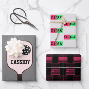 Personalisiertes Dink-Rosa-Pickleball-Geschenkpapi Geschenkpapier Set