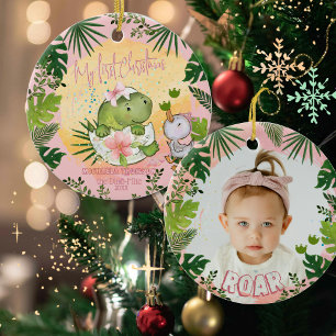 Personalisiertes Dino-'Mein erstes Weihnachten'-Fo Keramik Ornament