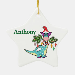Personalisiertes Dino-Weihnachten Keramik Ornament