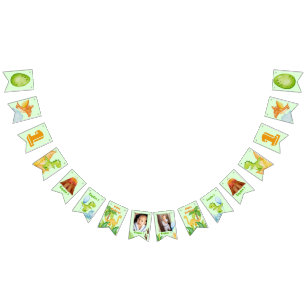 Personalisiertes Dinosaurier grün mit 2 Fotos Wimpelkette