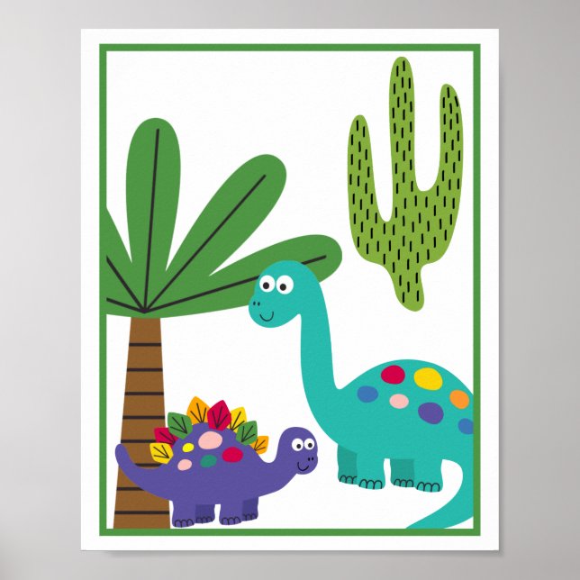 Personalisiertes Dinosaurier Kids Art Print Set Poster (Vorne)