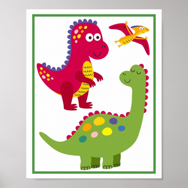 Personalisiertes Dinosaurier Kids Art Print Set Poster (Vorne)