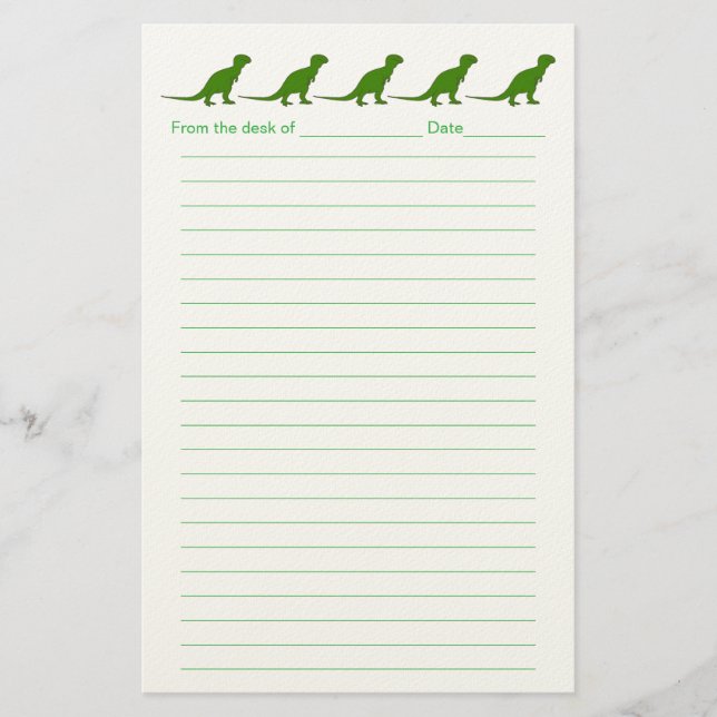 Personalisiertes Dinosaurier-liniertes Schreibware Briefpapier (Vorderseite)