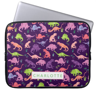 Personalisiertes Dinosaurier Muster Pink Kids Laptopschutzhülle