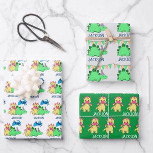 Personalisiertes Dinosaurier-Party Geschenkpapier Set