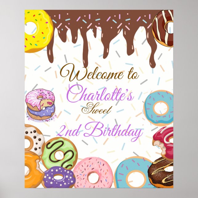 Personalisiertes Donut-Party Begrüßungszeichen Poster (Vorne)