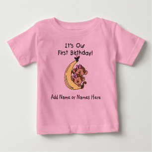Personalisiertes Doppelmädchen-Affe-T-Shirt Baby T-shirt