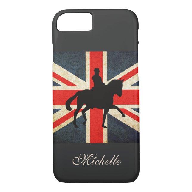Personalisiertes Dressurpferd und britische Flagge Case-Mate iPhone Hülle (Rückseite)