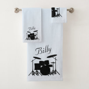 Personalisiertes Drums Music Design Blau Badhandtuch Set