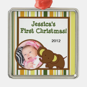 Personalisiertes Dschungelmädchen Babys Tier Silbernes Ornament