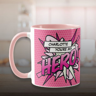 Personalisiertes Du bist mein HERO Comic Buch Pink Tasse