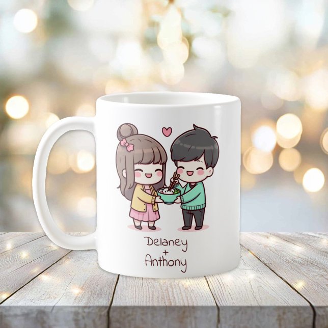 Personalisiertes Dumpling-Paar im Chibi-Stil Kaffeetasse (Personalized Chibi-Style Dumpling Couple mug
)