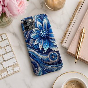 Personalisiertes Dunkelblau-Schwarzes Paisley-Kuns Case-Mate iPhone Hülle
