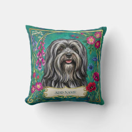Personalisiertes dunkelgraues Lhasa-Apso-Blumenkis Kissen