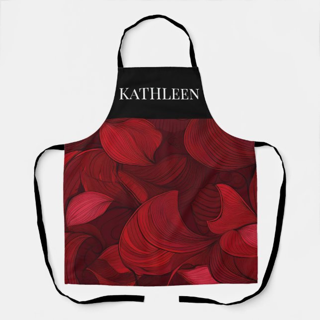 Personalisiertes dunkelrotes Abstraktes Leaf-Muste Schürze (Vorderseite)
