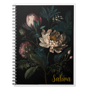Personalisiertes dunkles Blumennotizbuch Notizblock