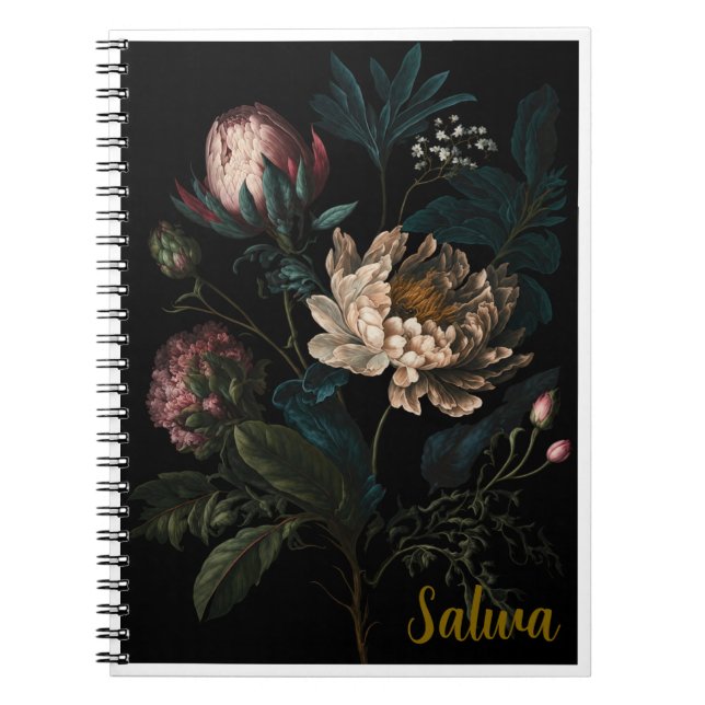 Personalisiertes dunkles Blumennotizbuch Notizblock (Vorderseite)