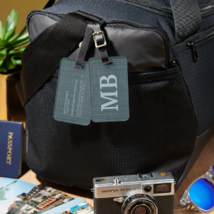 Personalisiertes Dunkles Türkis Blau Grau Monogram Gepäckanhänger