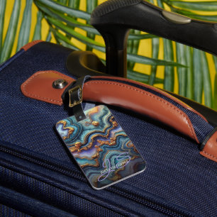 Personalisiertes Dunkles Türkis Blau Lila Gold Mar Gepäckanhänger