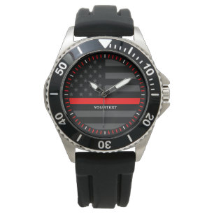 Personalisiertes dünnes rotes Pseudografik graue Armbanduhr