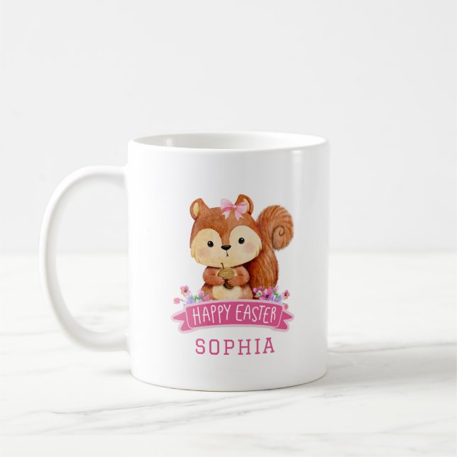 Personalisiertes Eichhörnchen Happy Oaster Pink Kaffeetasse (Links)
