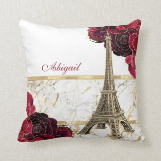 Personalisiertes Eiffelturm Gold, Rose aus weißem Kissen