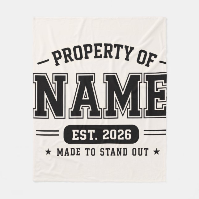 Personalisiertes Eigentum von Name – Varsity-Stil Fleecedecke (Vorderseite)