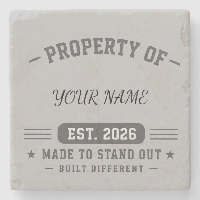 Personalisiertes Eigentum von Name – Varsity-Stil  Steinuntersetzer (Vorderseite)