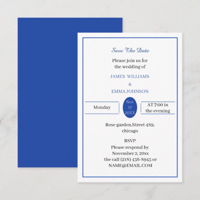 Personalisiertes einfaches Blau Save The Date (Vorne/Hinten)