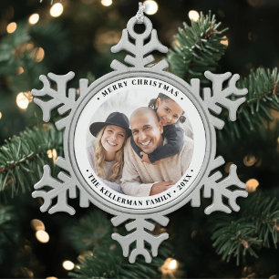 Personalisiertes einfaches elegantes Foto Schneeflocken Zinn-Ornament