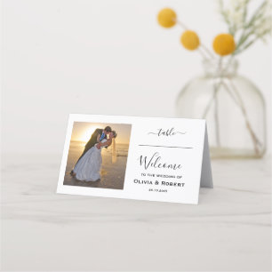 Personalisiertes einfaches Hochzeitsszenario-Foto Platzkarte