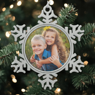 Personalisiertes einfaches Kinderfoto Schneeflocken Zinn-Ornament
