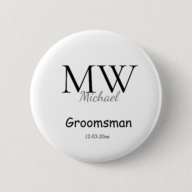 personalisiertes einfaches Monogramm Name Trauzeug Button (Vorderseite)
