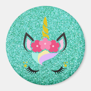 Personalisiertes Einhorn Aquamariner Glitzer Magne Magnet