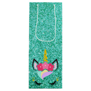 Personalisiertes Einhorn Aquamariner Glitzer Weinb Geschenktüte Für Weinflaschen