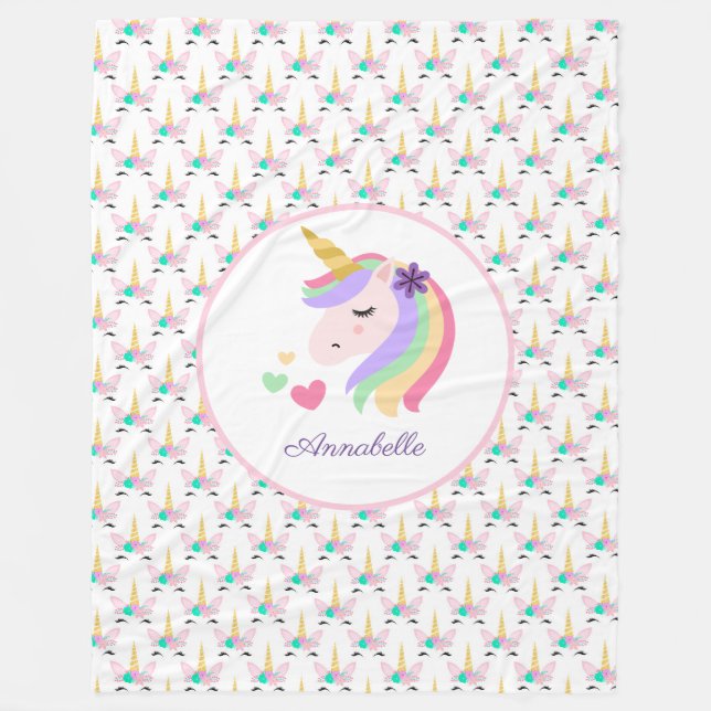 Personalisiertes Einhorn Fleecedecke (Vorderseite)
