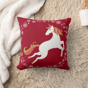 Personalisiertes Einhorn Glitter Schneeflocken Wei Kissen