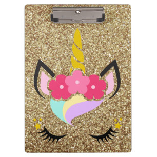 Personalisiertes Einhorn Gold Glitter Klemmbrett