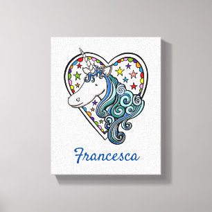 Personalisiertes Einhorn Herz Stretchierte Leinwan Leinwanddruck