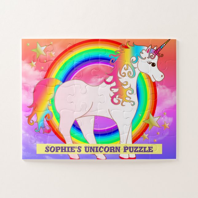 Personalisiertes Einhorn-Jigsaw-Puzzle mit Regenbo Puzzle (Horizontal)