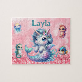 Personalisiertes Einhorn-Meerjungfrau-Kind-Name-Pu Puzzle