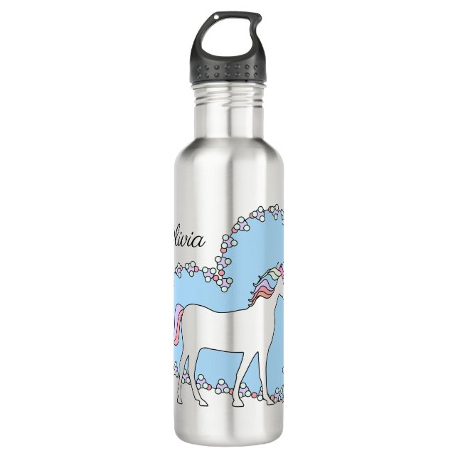 Personalisiertes Einhorn mit Herz Edelstahlflasche (Vorderseite)
