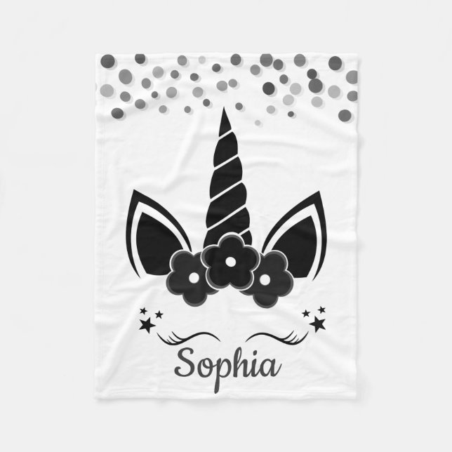 Personalisiertes Einhorn mit Pony Black Fleecedecke (Vorderseite)
