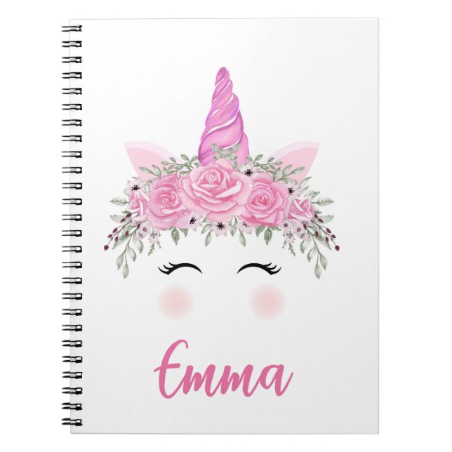 Personalisiertes Einhorn-Notebook mit rosa Namen Notizblock (Vorderseite)