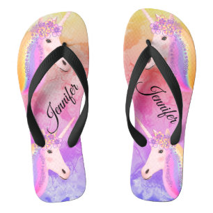 Personalisiertes Einhorn Regenbogen Farbenfroh Sti Flip Flops
