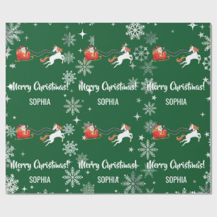 Personalisiertes Einhorn-Schlitten-Weihnachtsmann- Geschenkpapier