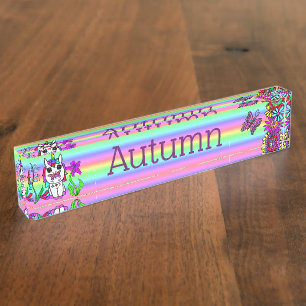 Personalisiertes Einhorn, Schmetterling und Blume Namensplakette