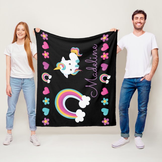 Personalisiertes Einhorn und Regenbogen Fleecedecke (Beispiel)