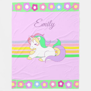 Personalisiertes Einhorn und Regenbogen Lila Blank Fleecedecke