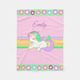Personalisiertes Einhorn und Regenbogen Pink Blank Fleecedecke
